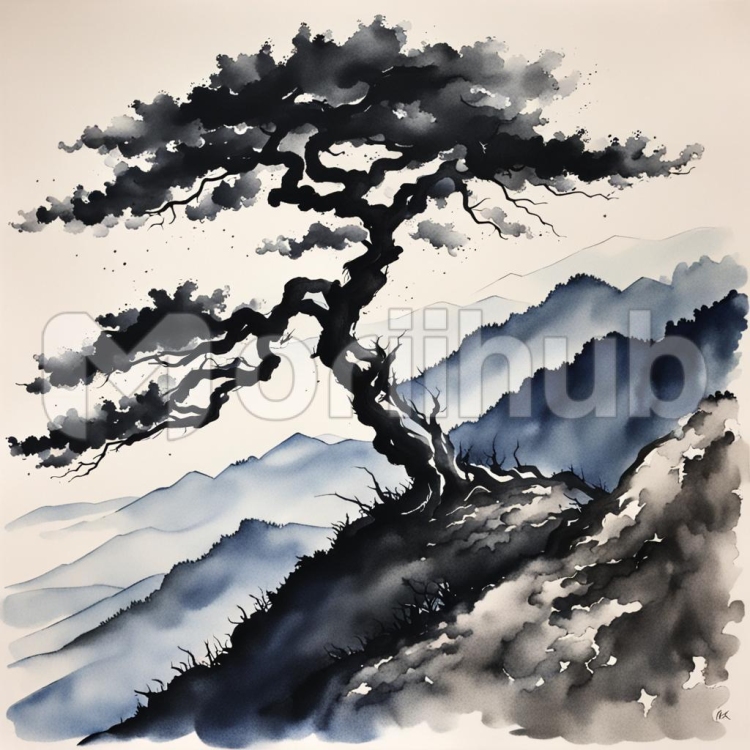 Lone Tree in Ink