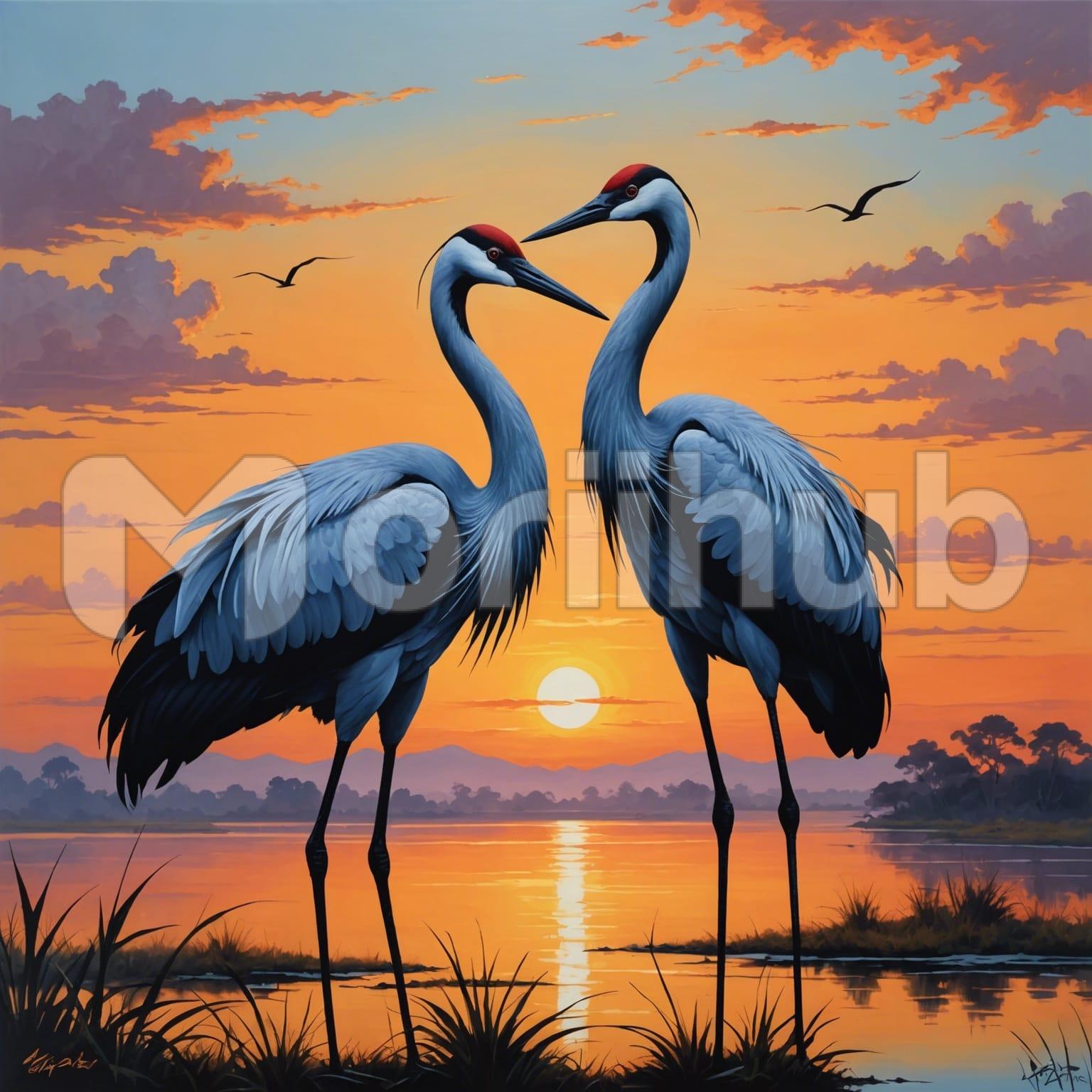 Cranes at Sunset