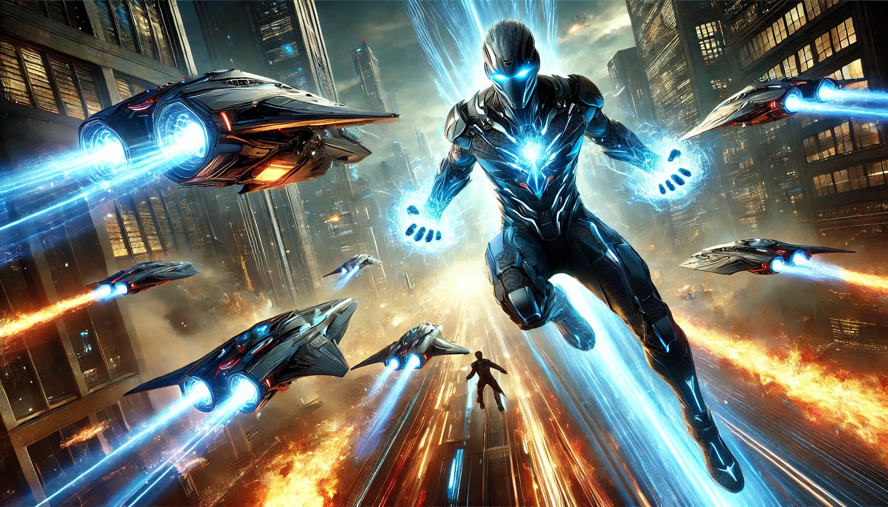 Armored Figure In Mid Air